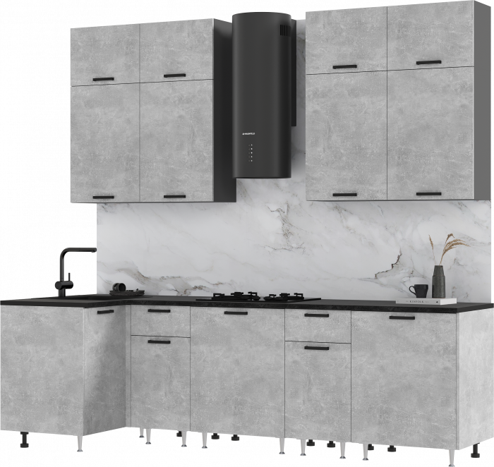 Кухня Рио NEW 1,0х2,6м/1080м (490), Компановка №3, Графит/Бетон светлый