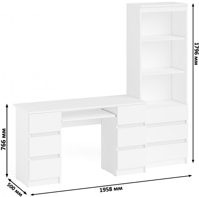 Мори Стол компьютерный МС-2 + Стеллаж МСТ600.3, цвет белый, ШхГхВ 195,8х50х179,6 см., универсальная сборка