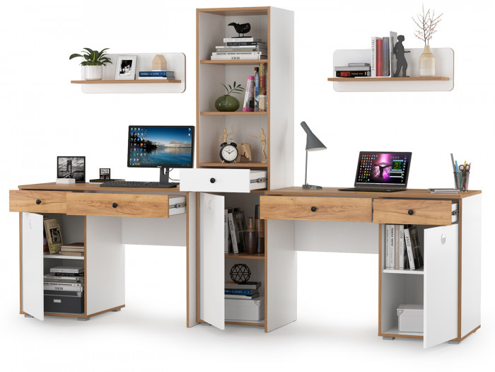 Вуди Компоновка № 11, цвет белый премиум/дуб крафт золотой, ШхГхВ 265х52,7х180,3 см., универсальная сборка