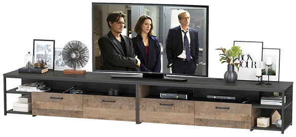 Трувор 13.70 Тумба под ТВ + 13.70 Тумба под ТВ, цвет дуб гранж песочный/интра, ШхГхВ 299,6х45,4х44,6 см., универсальная сборка