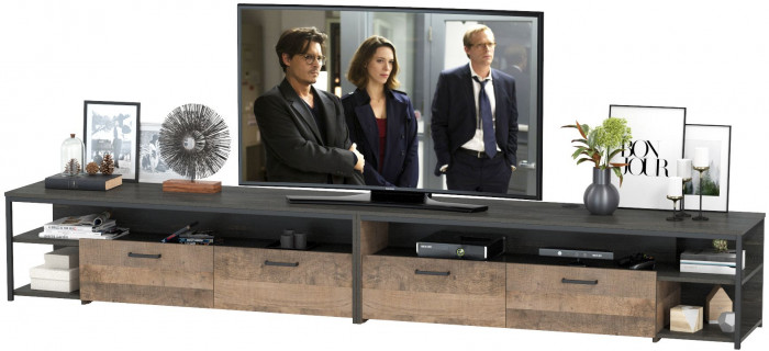 Трувор 13.70 Тумба под ТВ + 13.70 Тумба под ТВ, цвет дуб гранж песочный/интра, ШхГхВ 299,6х45,4х44,6 см., универсальная сборка