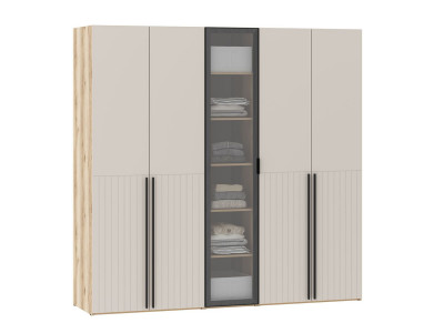 Шкафы Арден 200.04-200.02 витрина-полки-200.04-ящики Дуб Делано / Сантьяго софт