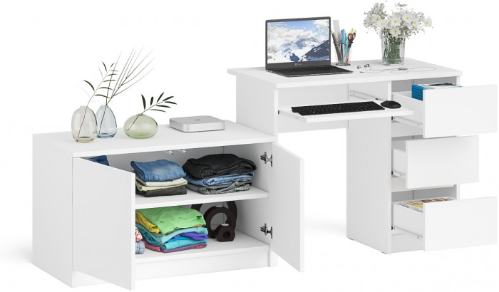 Мори Стол компьютерный МС-6 правый + Тумба МА900.1, цвет белый, ШхГхВ 180,4х50,4х76,6 см., выдвижные ящики справа, НЕ универсальная сборка