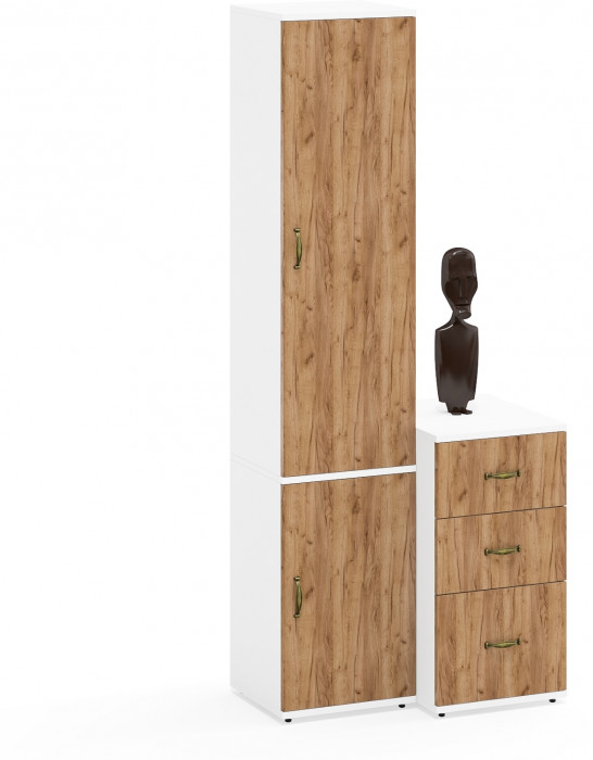 Лидер-8 Пенал МД 21Б + Тумба МД 3.16, белый шагрень/крафт золото