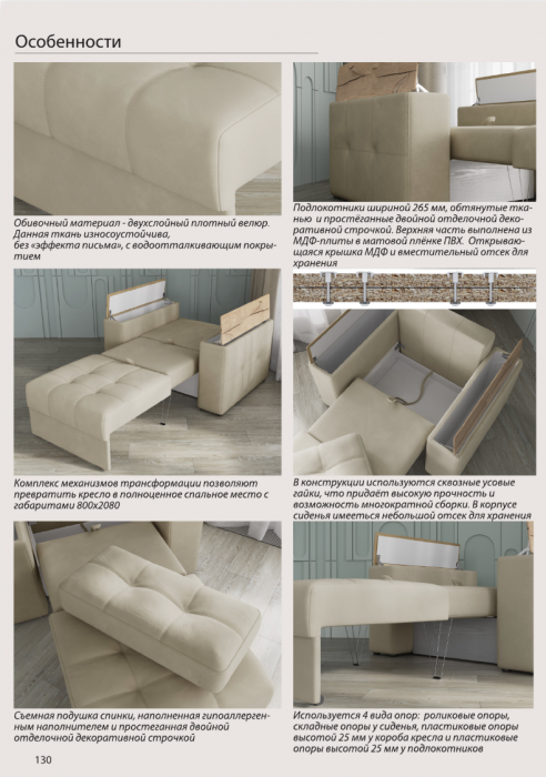 Кресло-кровать "Нави", Светло-серый/МДФ холст белый