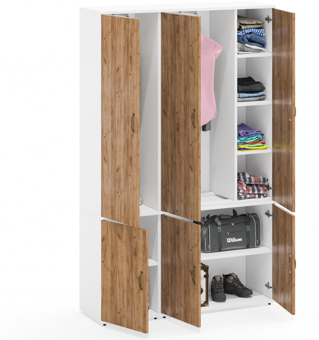 Лидер-8 Модуль Пенал МД 21Б + Шкаф МД 20Б, цвет белый шагрень/крафт золото, ШхГхВ 120х37,5х190 см., НЕ универсальная сборка