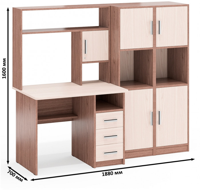 С-МД-СК9 Компоновка № 02, цвет ясень шимо светлый/ясень шимо тёмный, ШхГхВ 188х70х160 см., НЕ универсальная сборка