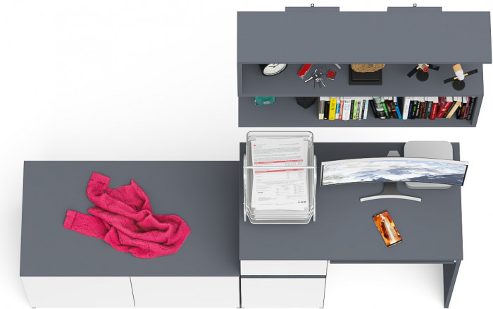 Мори компьютерный стол МС-1 левый + Тумба МА900.1 + Полка 900, графит/белый