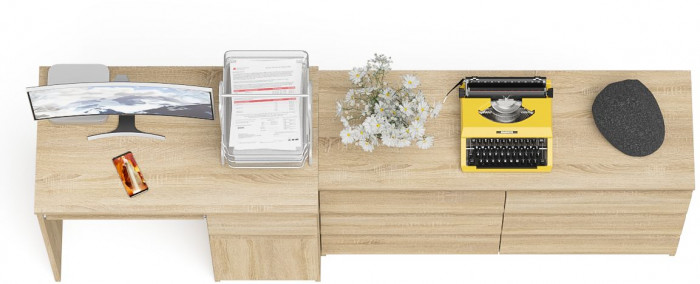 Мори компьютерный стол МС-1 правый + Комод МК1200.6, дуб сонома