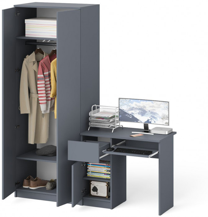 Мори Стол компьютерный МС-1 левый + Шкаф МШ800.1, цвет графит, ШхГхВ 170,4х50,4х209,6 см., выдвижной ящик слева, НЕ универсальная сборка