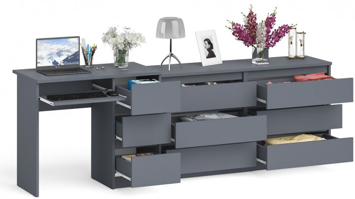 Мори компьютерный стол МС-6 правый + Комод МК1380.6, графит