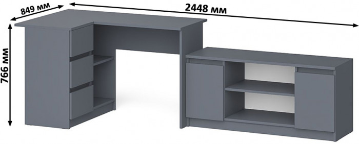 Мори Стол компьютерный МС-16 левый + Тумба МТВ1200.1, цвет графит, ШхГхВ 244,8х84,9х76,6 см., выдвижные ящики слева, НЕ универсальная сборка