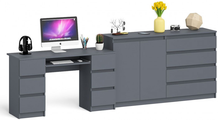 Мори Стол компьютерный МС-2 + Комод МК1600.1, цвет графит, ШхГхВ 295,8х50х94 см., универсальная сборка