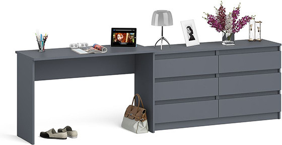 Мори Стол письменный МСП1200.1 + Комод МК1380.6, цвет графит, ШхГхВ 258,4х50х76,6 см., универсальная сборка