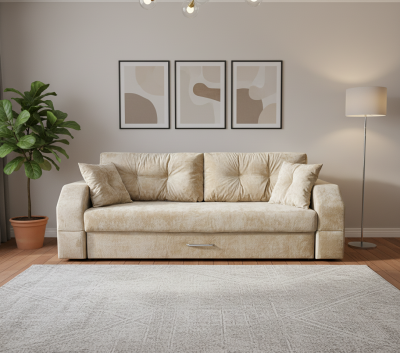 Диван-еврокнижка Манчестер, пружинный блок, 150х195, подсветка, велюр бежевый