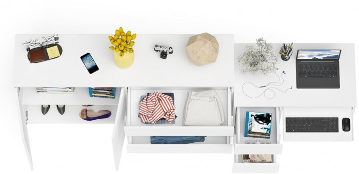 Мори компьютерный стол МС-6 левый + Комод МК1600.1, белый