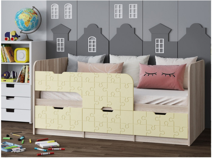 Детская кровать Юниор-9, 80х160 (Цитрус глянец, Ясень шимо светлый)