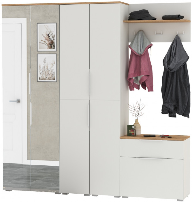 Октава Прихожая 29, белый шагрень/дуб крафт золотой/фасады МДФ белый шагрень