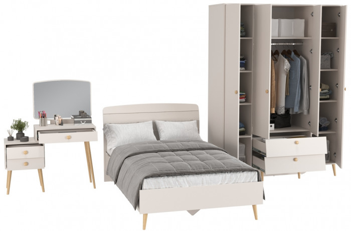 Афина Спальня 10-1200, цвет кашемир серый, сп.м. 1200х2000 мм., б/м, основание есть - фанера