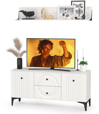 Валенсия Гостиная № 050, ЛДСП белый шагрень/МДФ белый шагрень