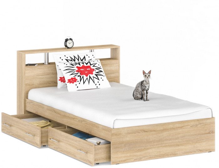 Камелия Кровать с ящиками 1200, дуб сонома