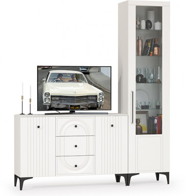 Валенсия Гостиная № 092, цвет ЛДСП белый шагрень/МДФ белый шагрень, ШхГхВ 188,2х38,4х225,2 см., универсальная сборка