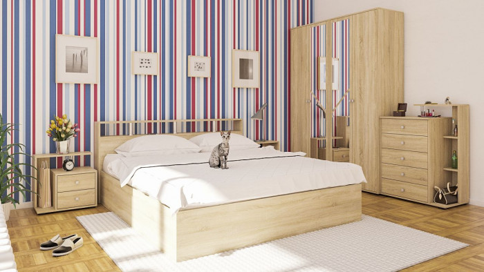 Камелия Кровать с ящиками 1800, цвет дуб сонома, ШхГхВ 183,5х217х78,2 см., сп.м. 1800х2000 мм., без матраса, основание есть