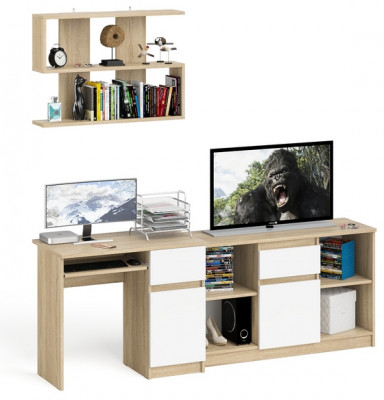 Мори компьютерный стол МС-1 правый + Тумба МТВ1204.1 + Полка 900, дуб сонома/белый