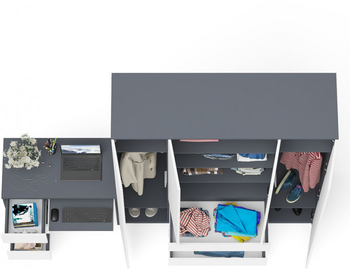 Мори Стол компьютерный МС-6 левый + Шкаф МШ1600.1, цвет графит/белый, ШхГхВ 250,4х50,4х209,6 см., выдвижные ящики слева, НЕ универсальная сборка