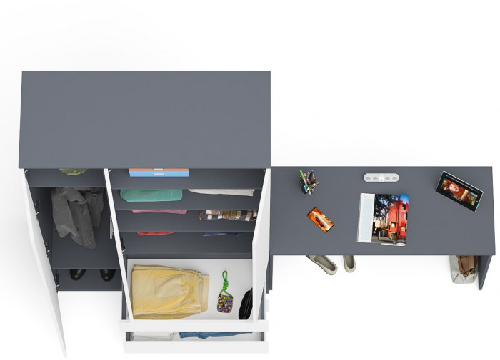 Мори Стол письменный МСП1200.1 + Шкаф МШ1200.1, цвет графит/белый, ШхГхВ 240,8х50,4х209,6 см., универсальная сборка