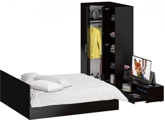 Спальня Стандарт 4-1800, венге/фасады ТВ тумбы МДФ чёрный глянец