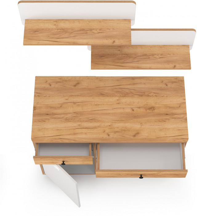 Вуди письменный стол 12.42 + 2хПолка 15.46, белый премиум/дуб крафт золотой