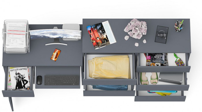 Мори компьютерный стол МС-1 левый + Комод МК1200.8, графит