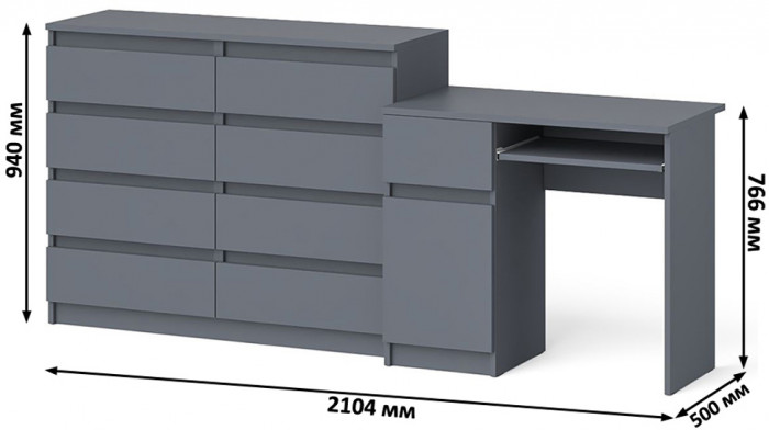 Мори компьютерный стол МС-1 левый + Комод МК1200.8, графит