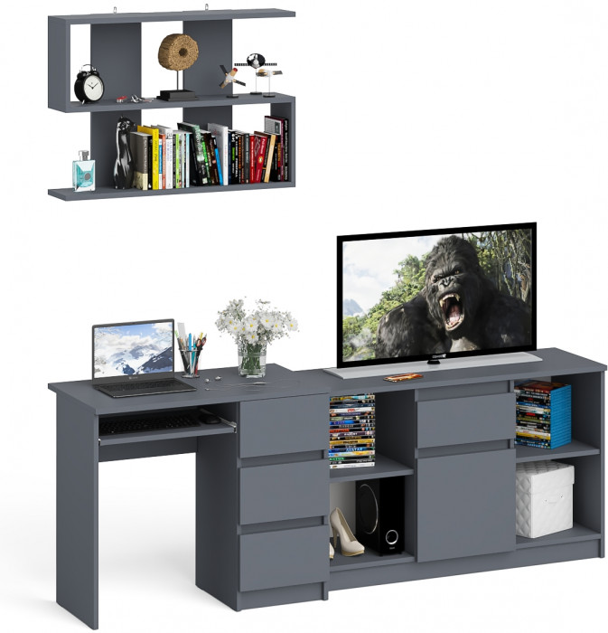 Мори компьютерный стол МС-6 правый + Тумба МТВ1204.1 + Полка 900, графит