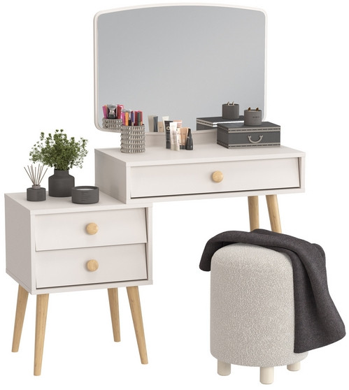 Афина Спальня 4-25901М1к.с. Трюмо + Банкетка 6-5137ТКШсв.серый Марта, цвет кашемир серый/ткань светло-серая, ШхГхВ 105х38,6х129 + 36х36х46 см, ун. сб.