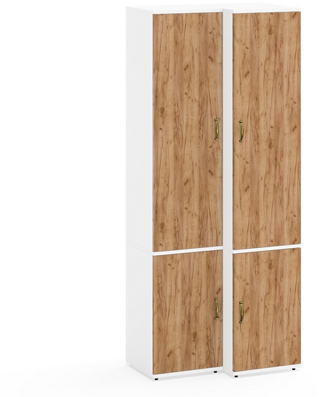 Лидер-8 Модуль Пенал МД 22Б + Пенал МД 23Б, цвет белый шагрень/крафт золото, ШхГхВ 80х50х190 см., универсальная сборка