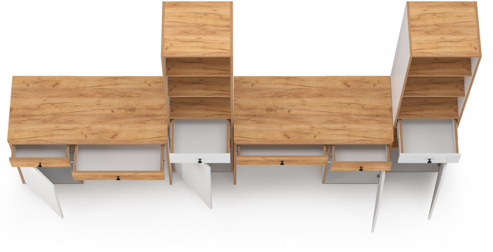 Вуди Компоновка № 14, цвет белый премиум/дуб крафт золотой, ШхГхВ 310х52,7х180,3 см., универсальная сборка