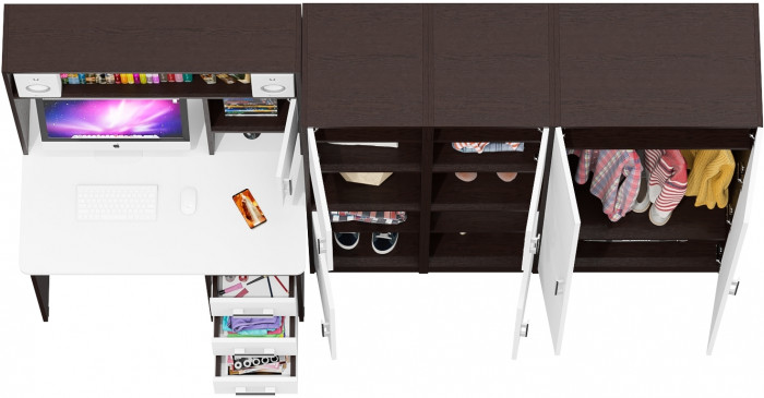 С-МД-СК9 Компоновка № 03, цвет венге/белый шагрень, ШхГхВ 258х70х160 см., НЕ универсальная сборка