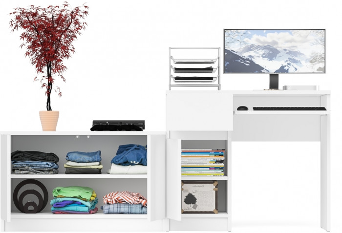 Мори компьютерный стол МС-1 левый + Тумба МА900.1, белый