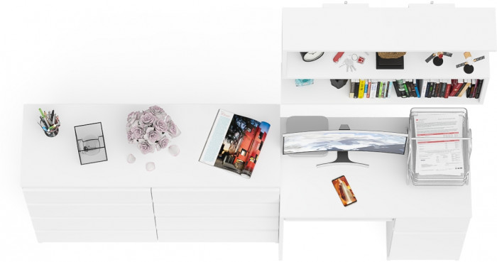 Мори компьютерный стол МС-1 правый + Комод МК1200.8 + Полка 900, белый