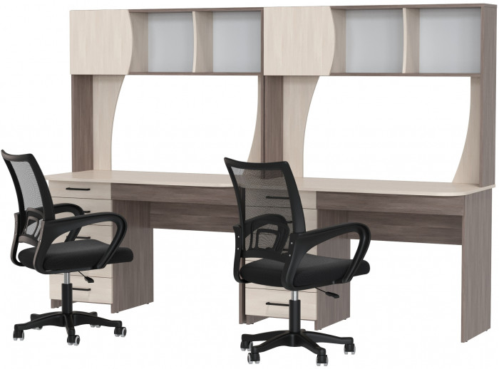 Два стола рабочих 6-0606 Сигма + два кресла 103 чёрных, цвет бодега тёмный/бодега светлый, ШхГхВ 241х60,5х166 см., НЕ универсальная сборка