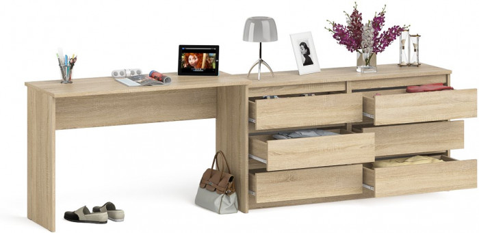 Мори Стол письменный МСП1200.1 + Комод МК1380.6, цвет дуб сонома, ШхГхВ 258,4х50х76,6 см., универсальная сборка