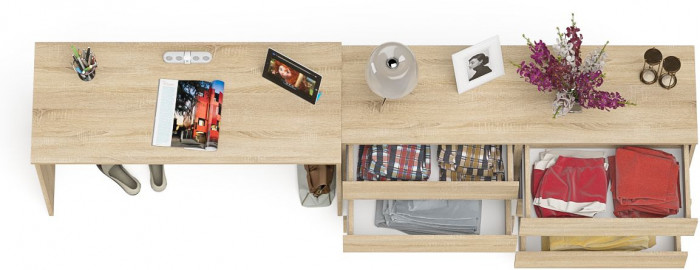 Мори Стол письменный МСП1200.1 + Комод МК1380.6, цвет дуб сонома, ШхГхВ 258,4х50х76,6 см., универсальная сборка