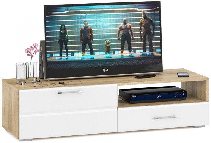 Спальня Стандарт 4-1800, дуб сонома/фасады ТВ тумбы МДФ белый глянец