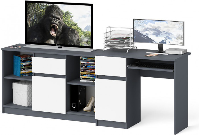Мори компьютерный стол МС-1 левый + Тумба МТВ1204.1, графит/белый