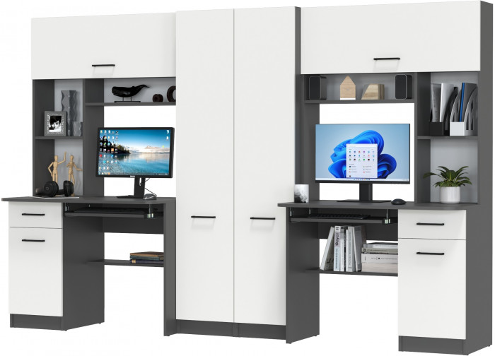 Два стола рабочих 6-0603Мграф/бел Альфа, цвет графит/белый, ШхГхВ 274х61х181 см., универсальная сборка