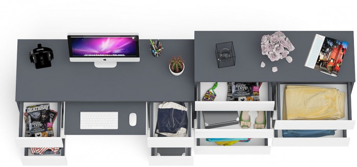 Мори компьютерный стол МС-2 + Комод МК1200.8, графит/белый