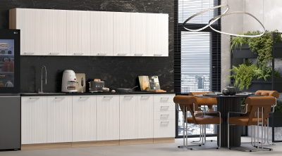 Кухонный гарнитур МДФ Вельвет 2,6м, Милк/Дуб сонома