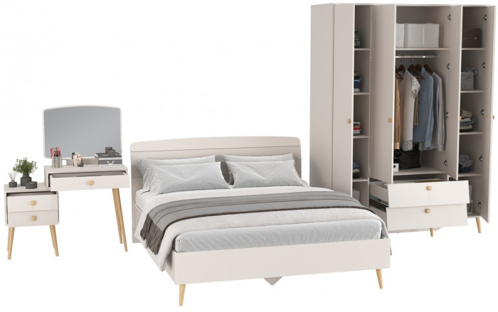 Афина Спальня 10-1600, цвет кашемир серый, сп.м. 1600х2000 мм., б/м, основание есть - фанера